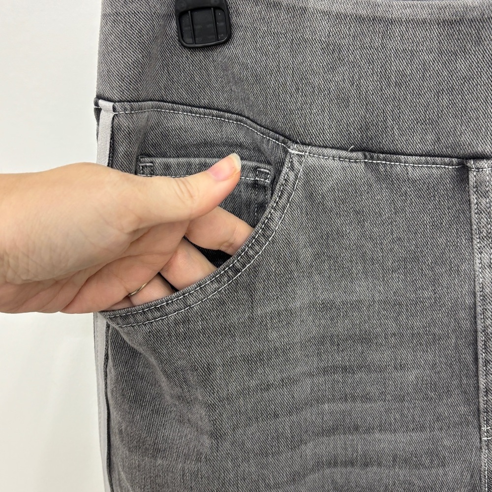 Halara Flex High Waisted Stripe Wide Leg Flowy Washed Jeans Pockets cool gray - Picture 6 of 9